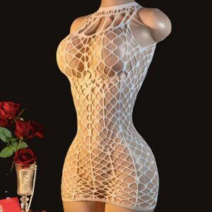 White Fishnet Cover-Up Dress